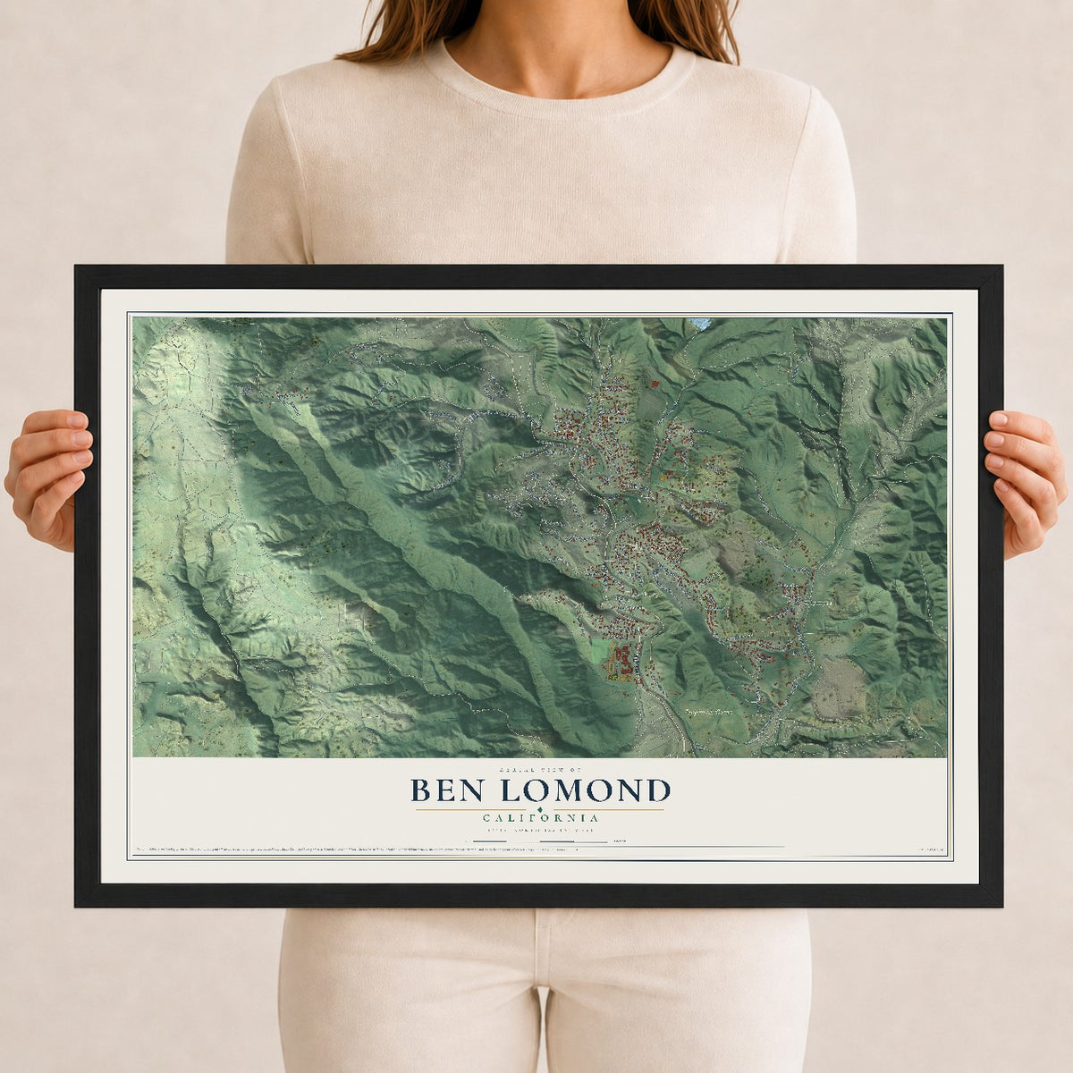 Map of Ben Lomond, California, 12 x 18 inch print in a black wood frame