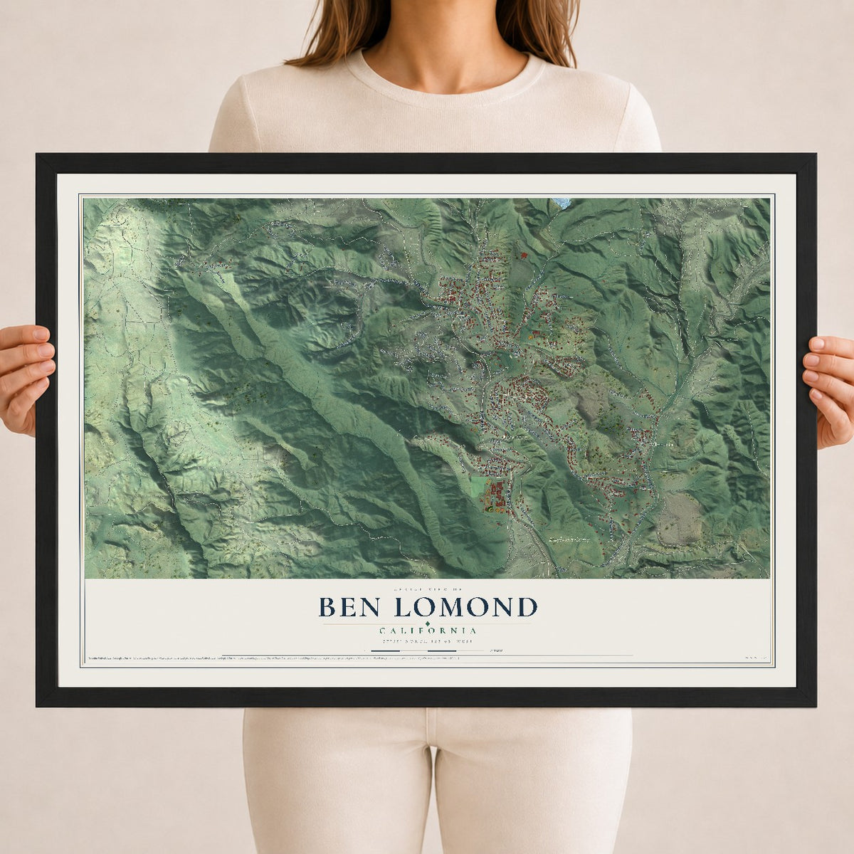 Map of Ben Lomond, California, 18 x 24 inch print in a black wood frame