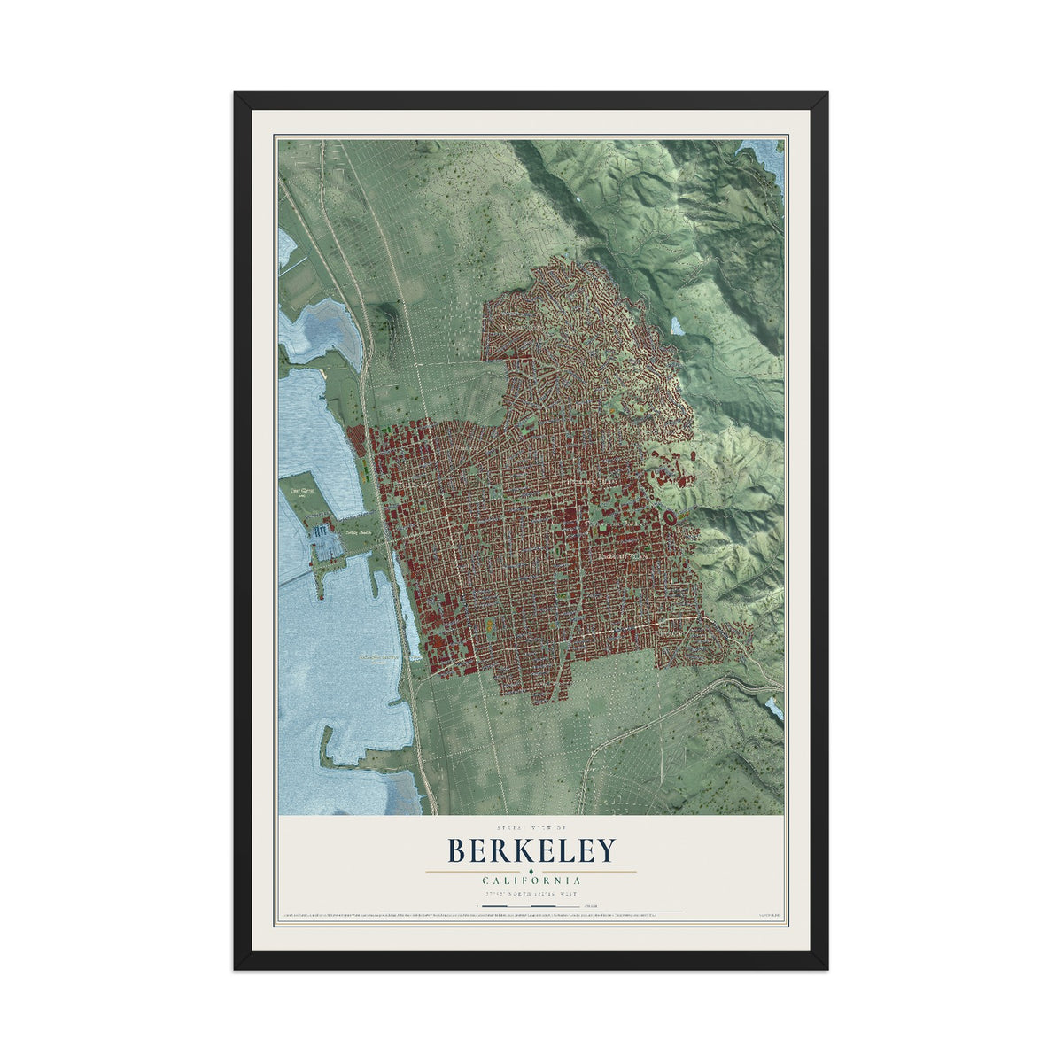 Map of Berkeley, California, 12 x 18 inch print in a black wood frame