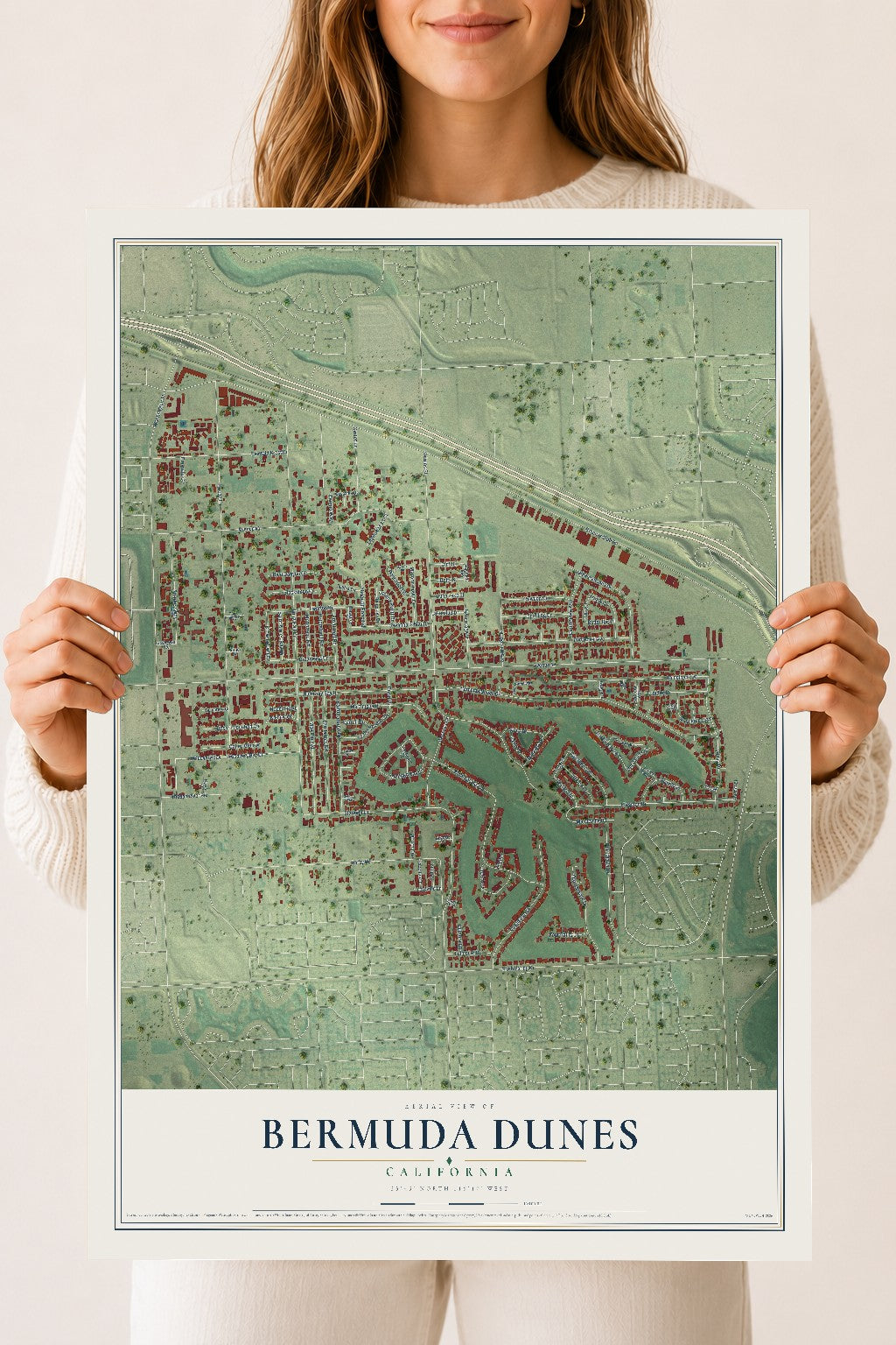 Map of Bermuda Dunes, California, 18 x 24 inch unframed archival matte print