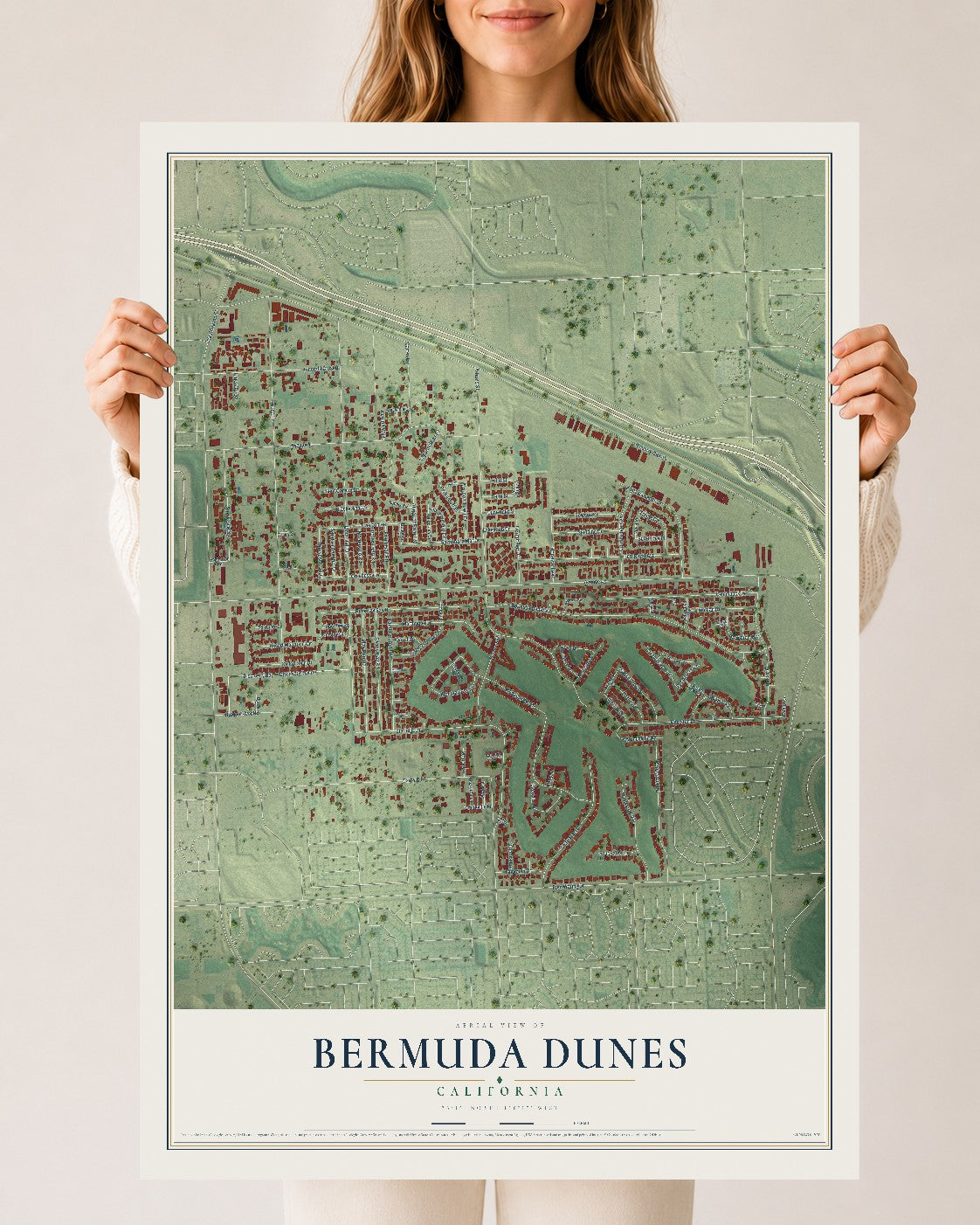 Map of Bermuda Dunes, California, 24 x 36 inch unframed archival matte print