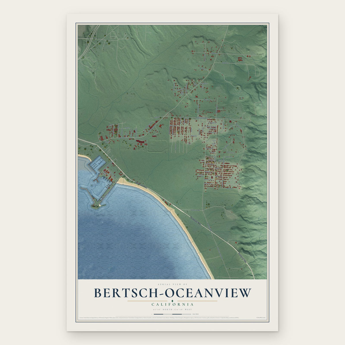 Bertsch-Oceanview, California map print, the full design