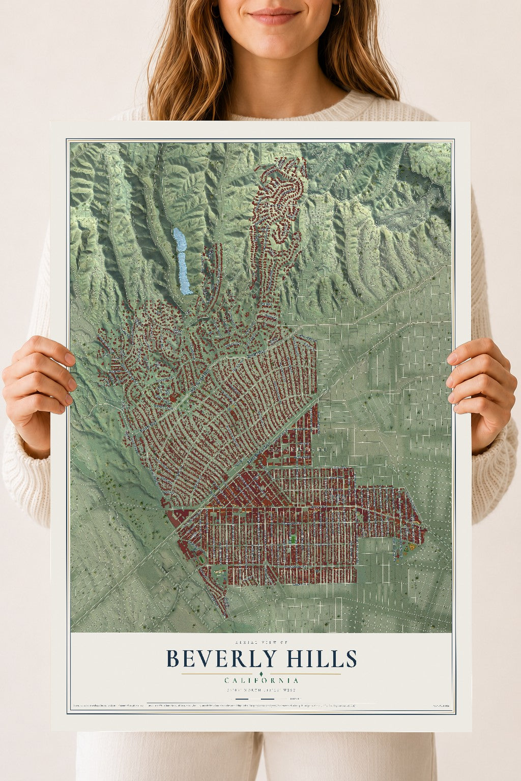 Map of Beverly Hills, California, 18 x 24 inch unframed archival matte print