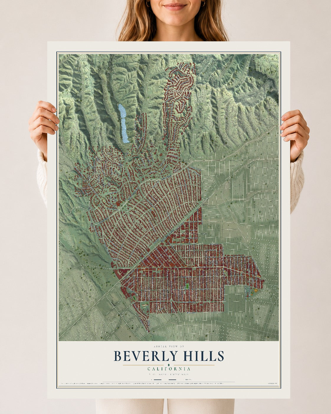 Map of Beverly Hills, California, 24 x 36 inch unframed archival matte print