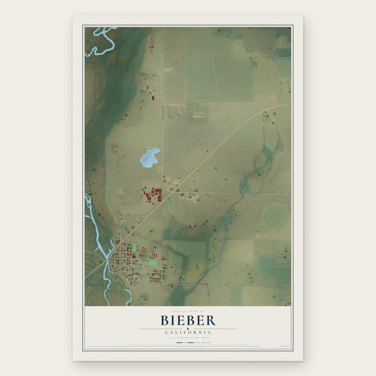 Bieber, California map print, the full design