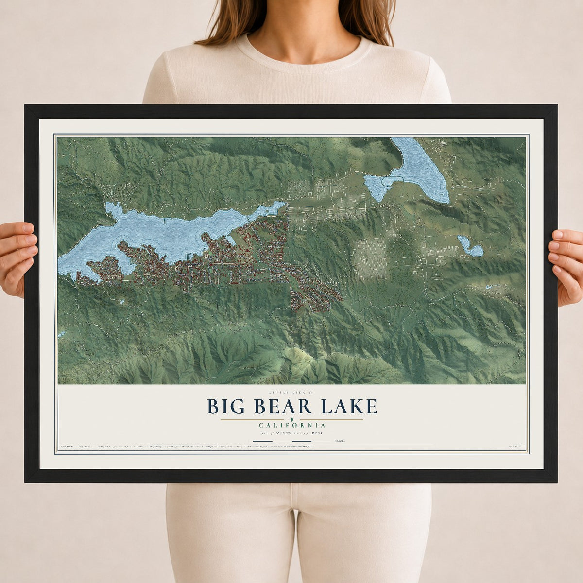 Map of Big Bear Lake, California, 18 x 24 inch print in a black wood frame