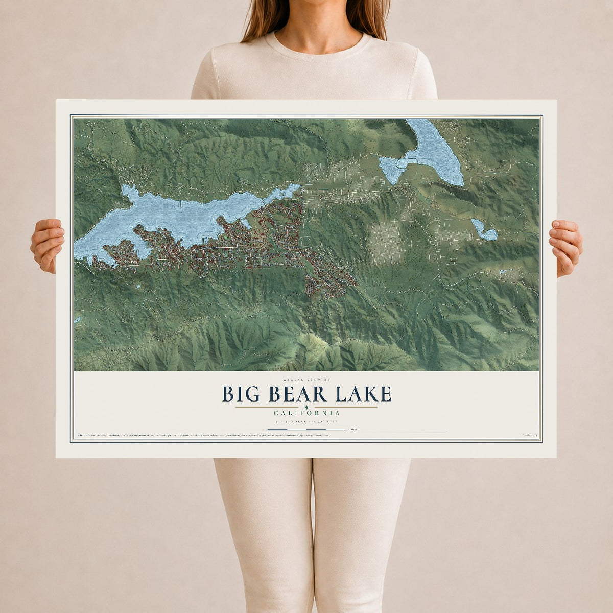 Map of Big Bear Lake, California, 24 x 36 inch unframed archival matte print