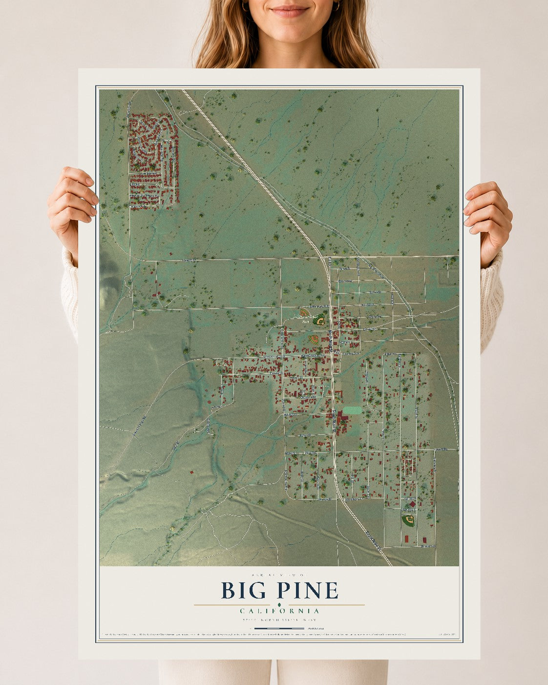 Map of Big Pine, California, 24 x 36 inch unframed archival matte print