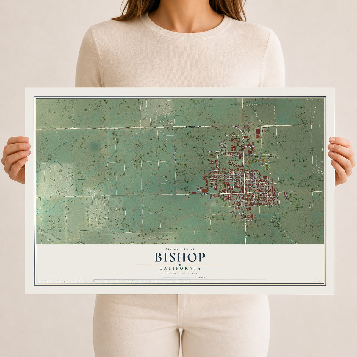 Map of Bishop, California, 12 x 18 inch unframed archival matte print