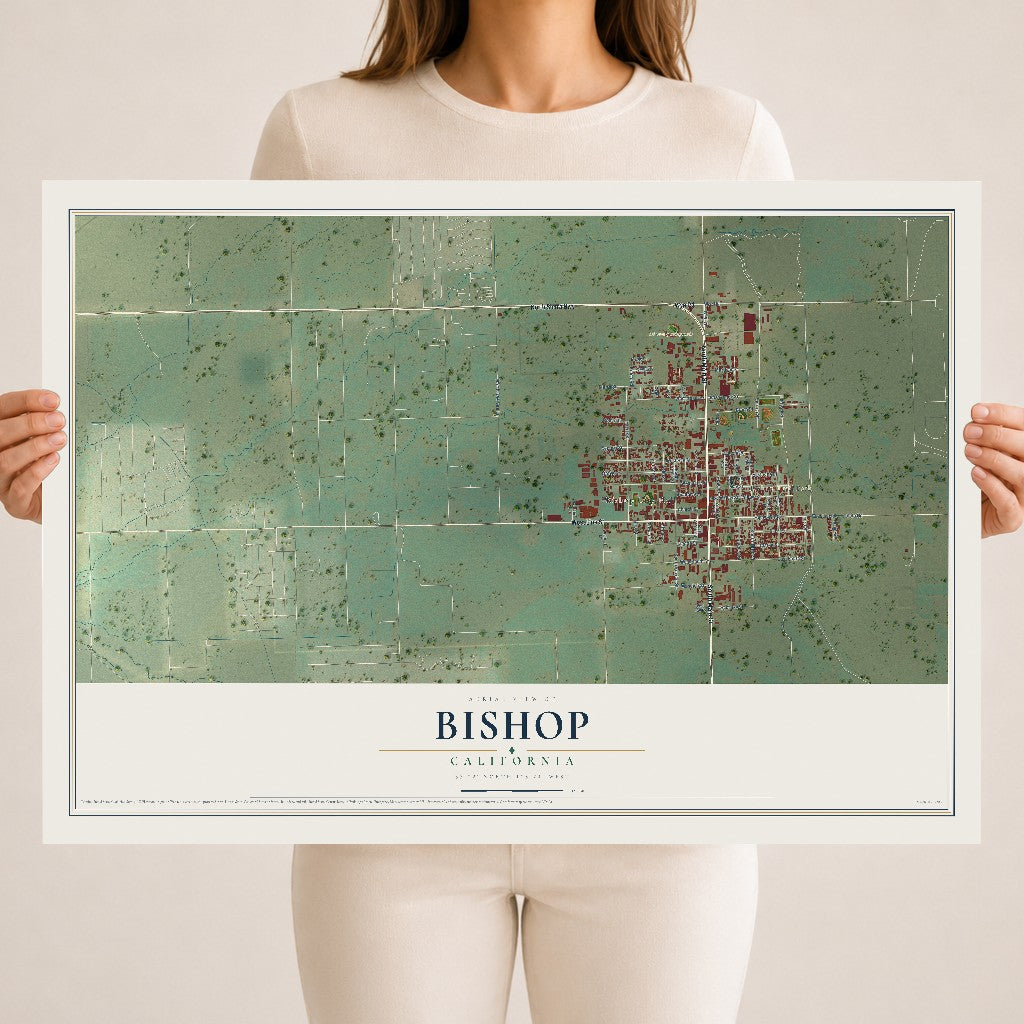 Map of Bishop, California, 18 x 24 inch unframed archival matte print