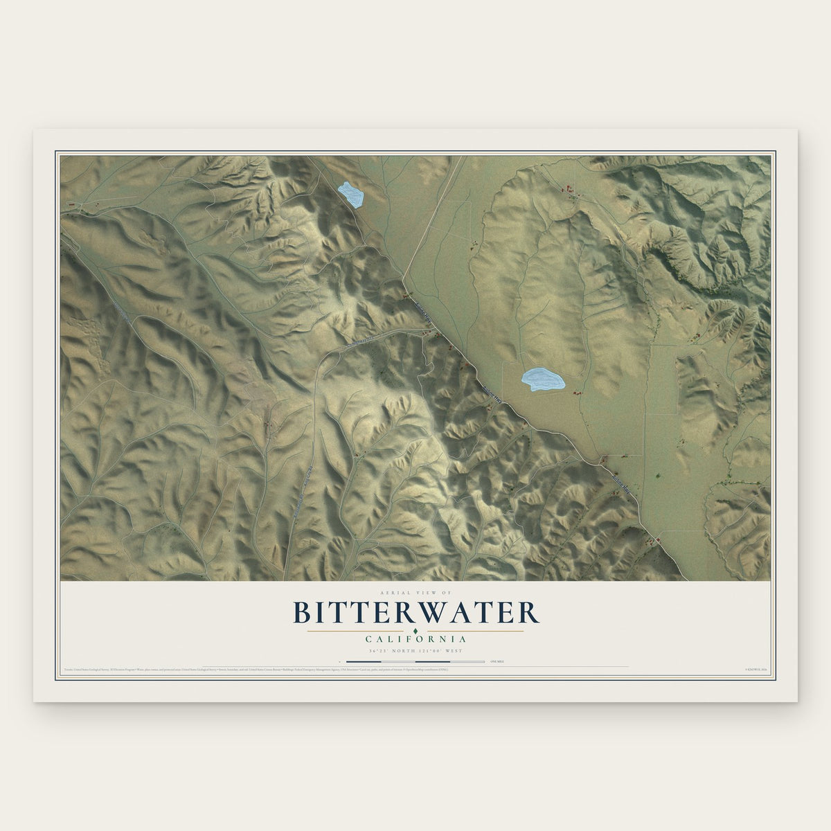 Bitterwater, California map print, the full design