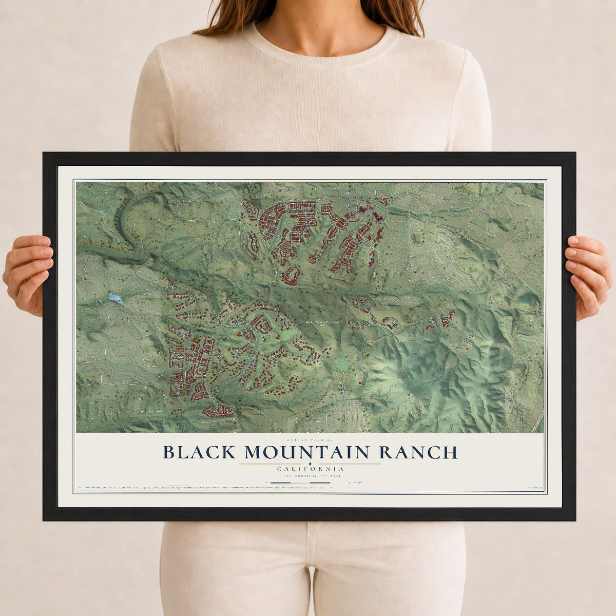 Map of Black Mountain Ranch, California, 12 x 18 inch print in a black wood frame