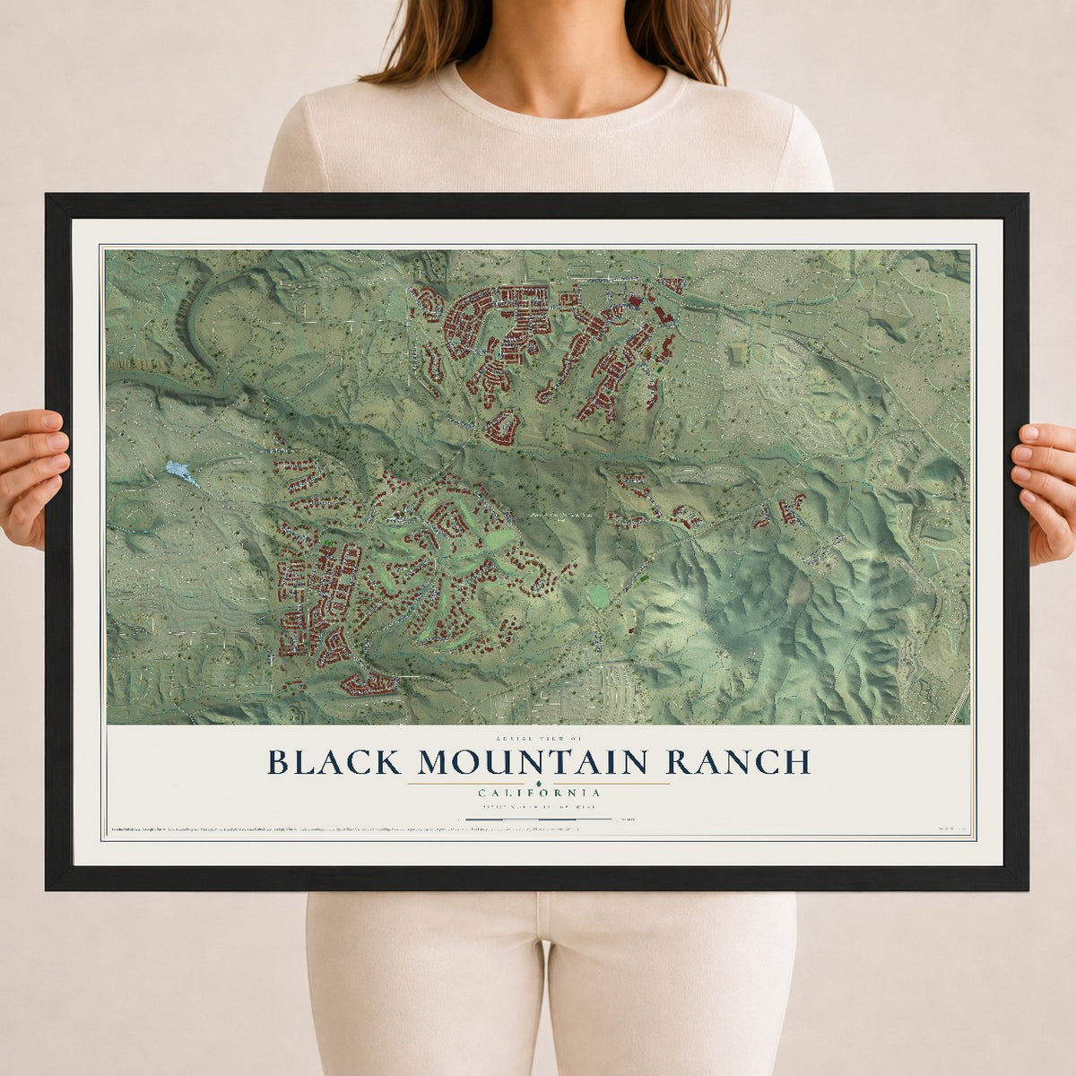 Map of Black Mountain Ranch, California, 18 x 24 inch print in a black wood frame