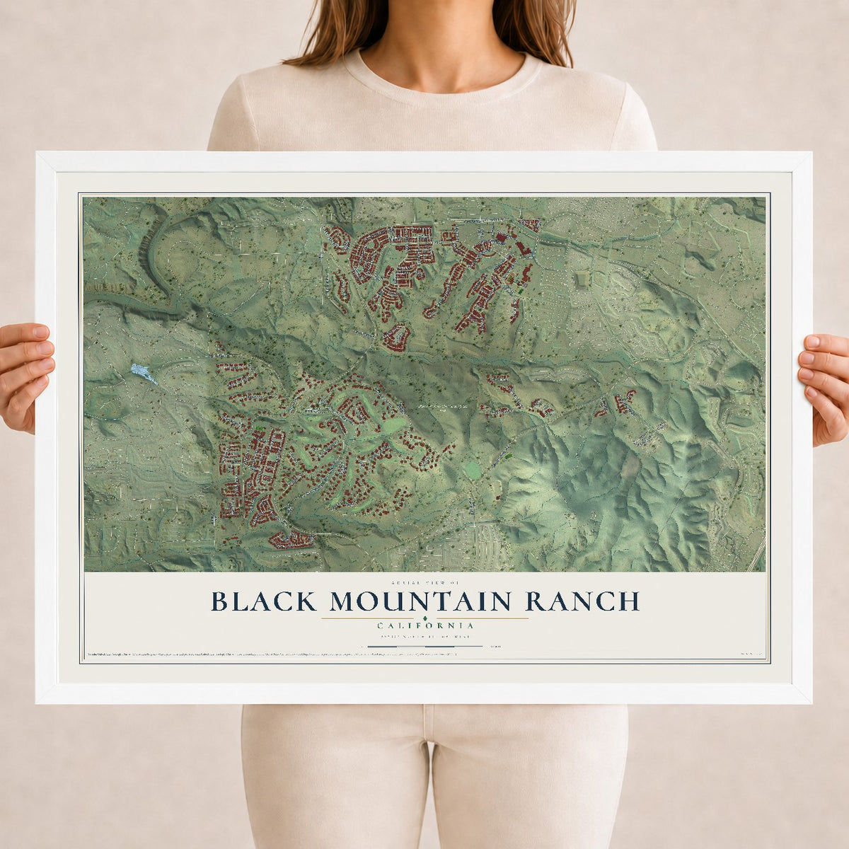 Map of Black Mountain Ranch, California, 18 x 24 inch print in a white wood frame