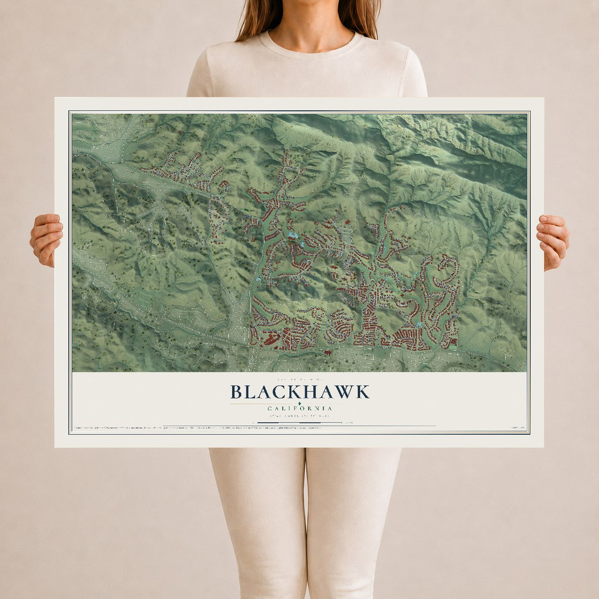 Map of Blackhawk, California, 24 x 36 inch unframed archival matte print