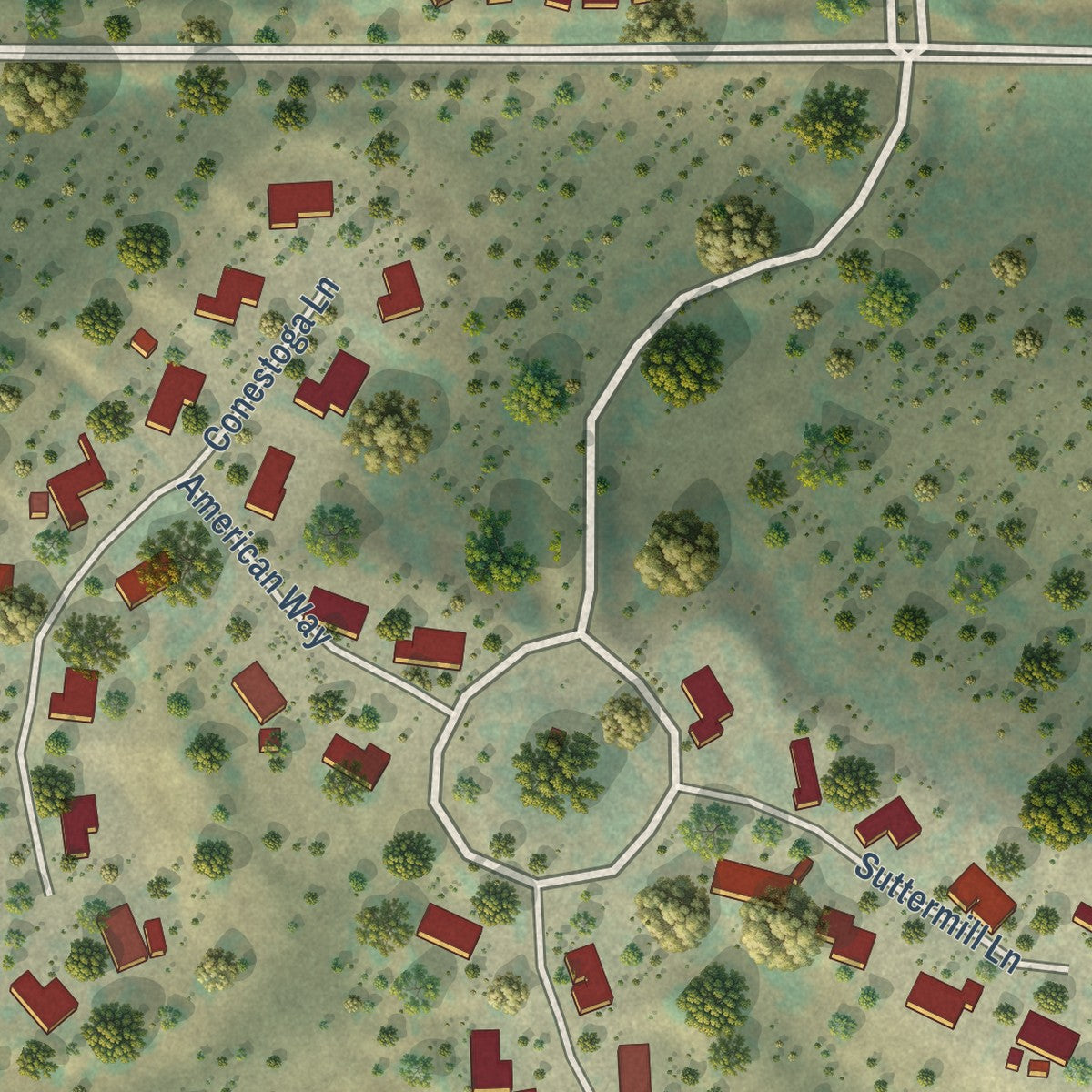 Close-up of the map of Blacklake, California print showing street and building detail