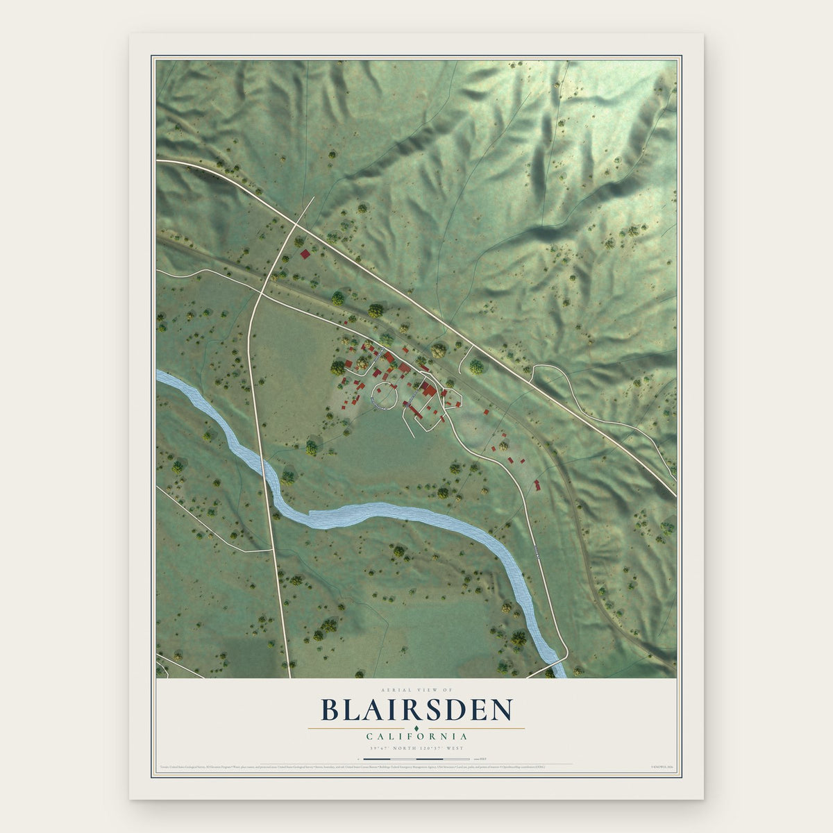 Blairsden, California map print, the full design