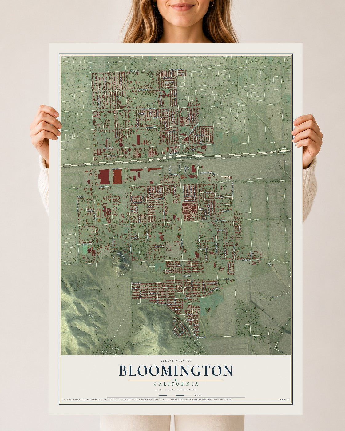 Map of Bloomington, California, 24 x 36 inch unframed archival matte print