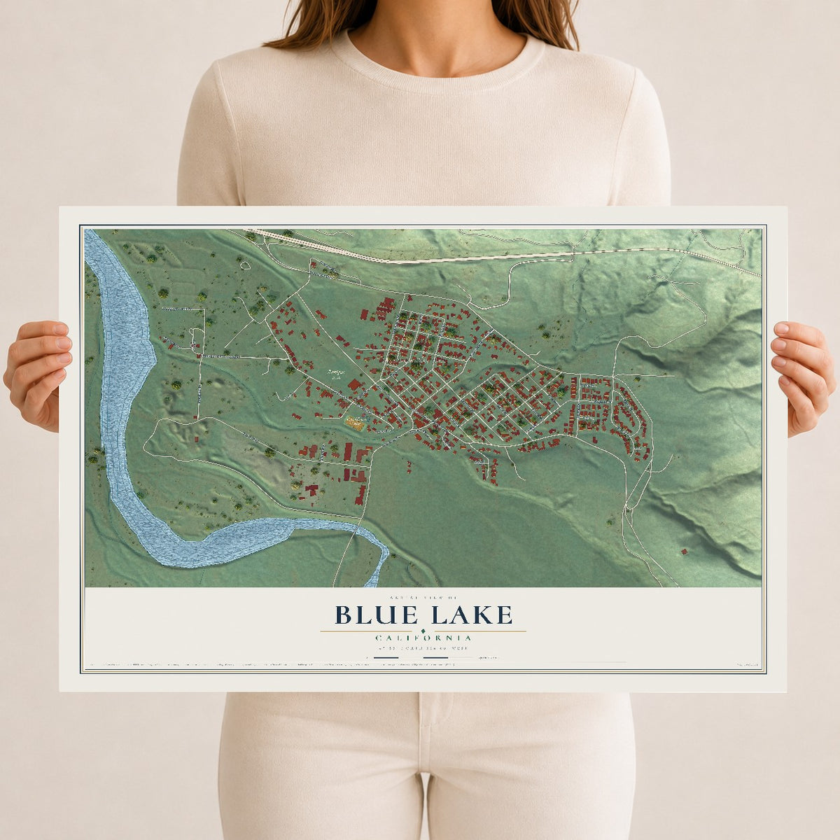 Map of Blue Lake, California, 12 x 18 inch unframed archival matte print