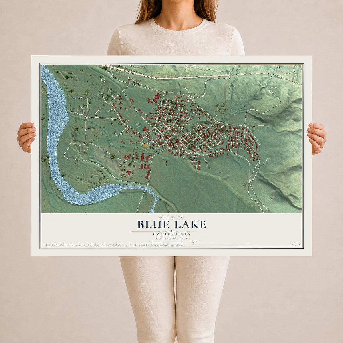 Map of Blue Lake, California, 24 x 36 inch unframed archival matte print