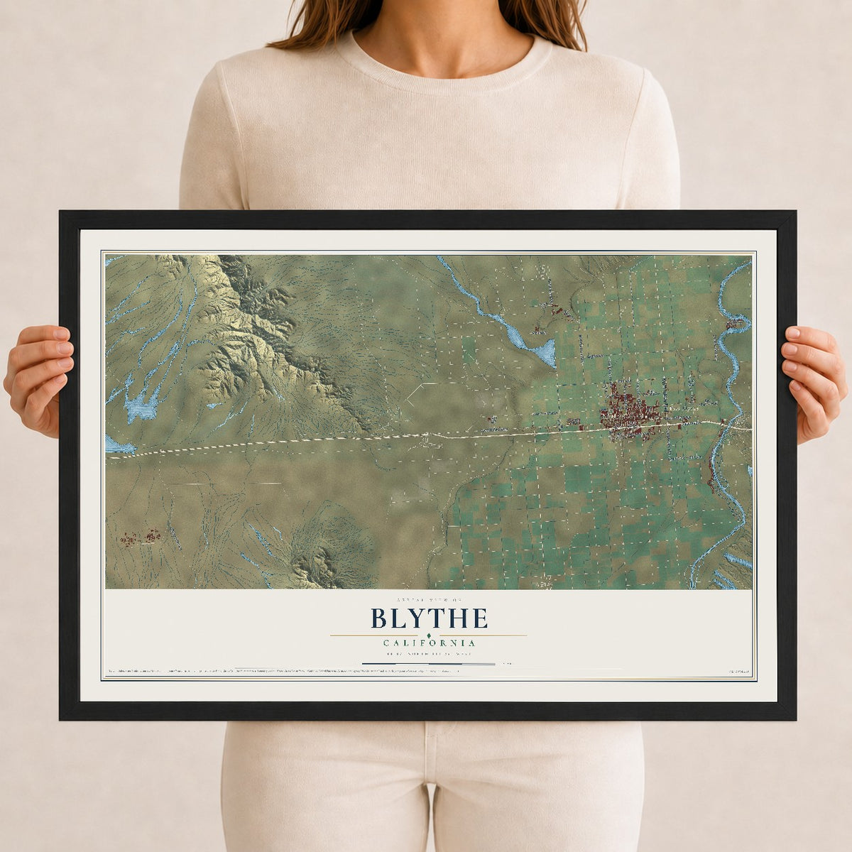 Map of Blythe, California, 12 x 18 inch print in a black wood frame