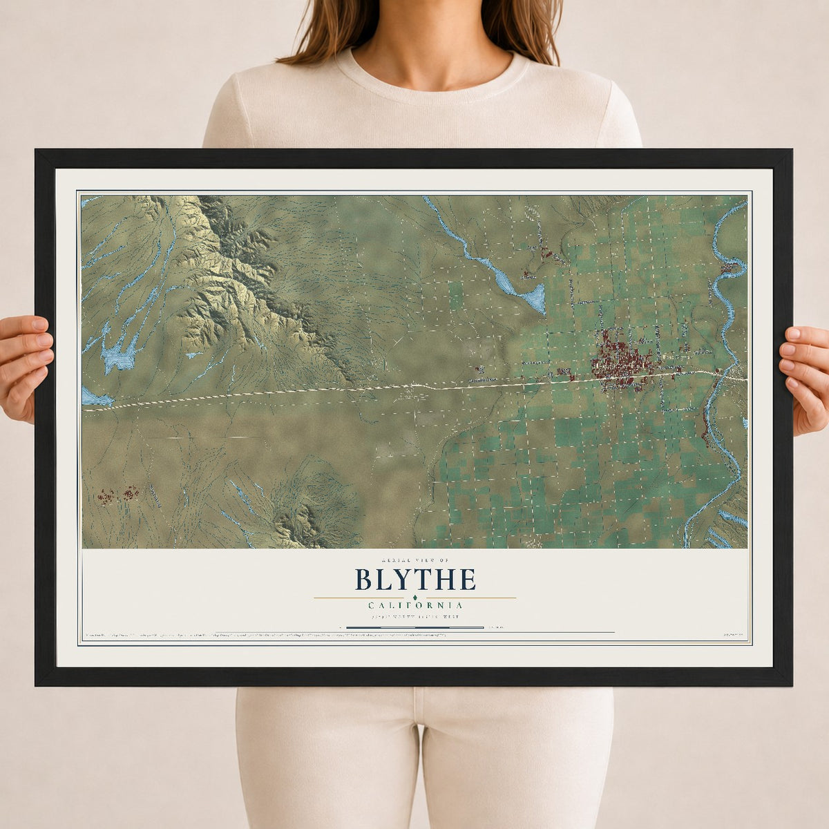 Map of Blythe, California, 18 x 24 inch print in a black wood frame
