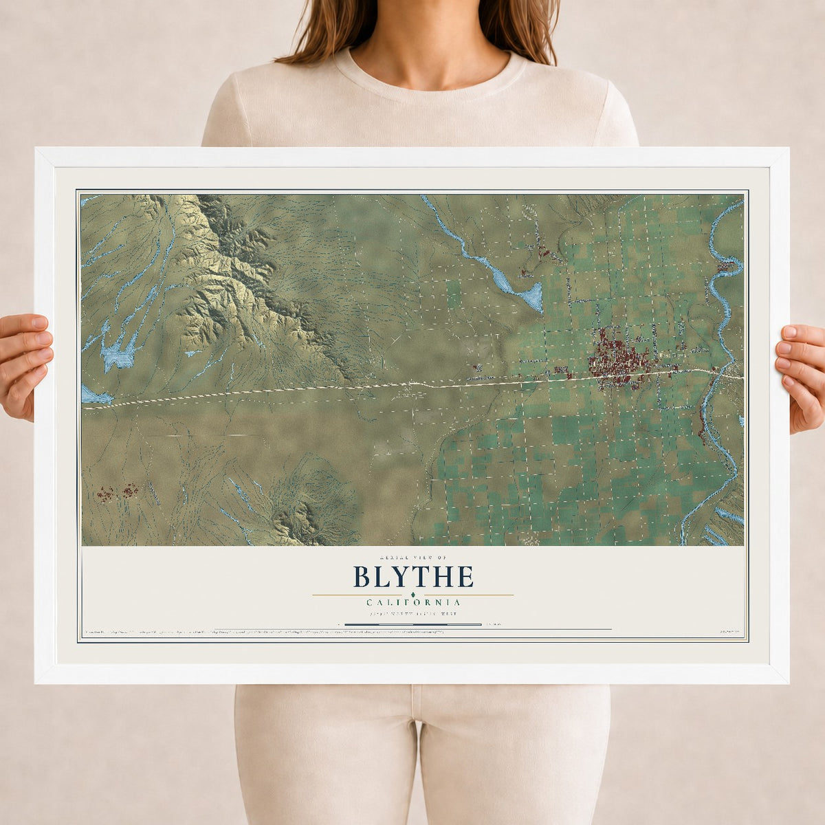 Map of Blythe, California, 18 x 24 inch print in a white wood frame