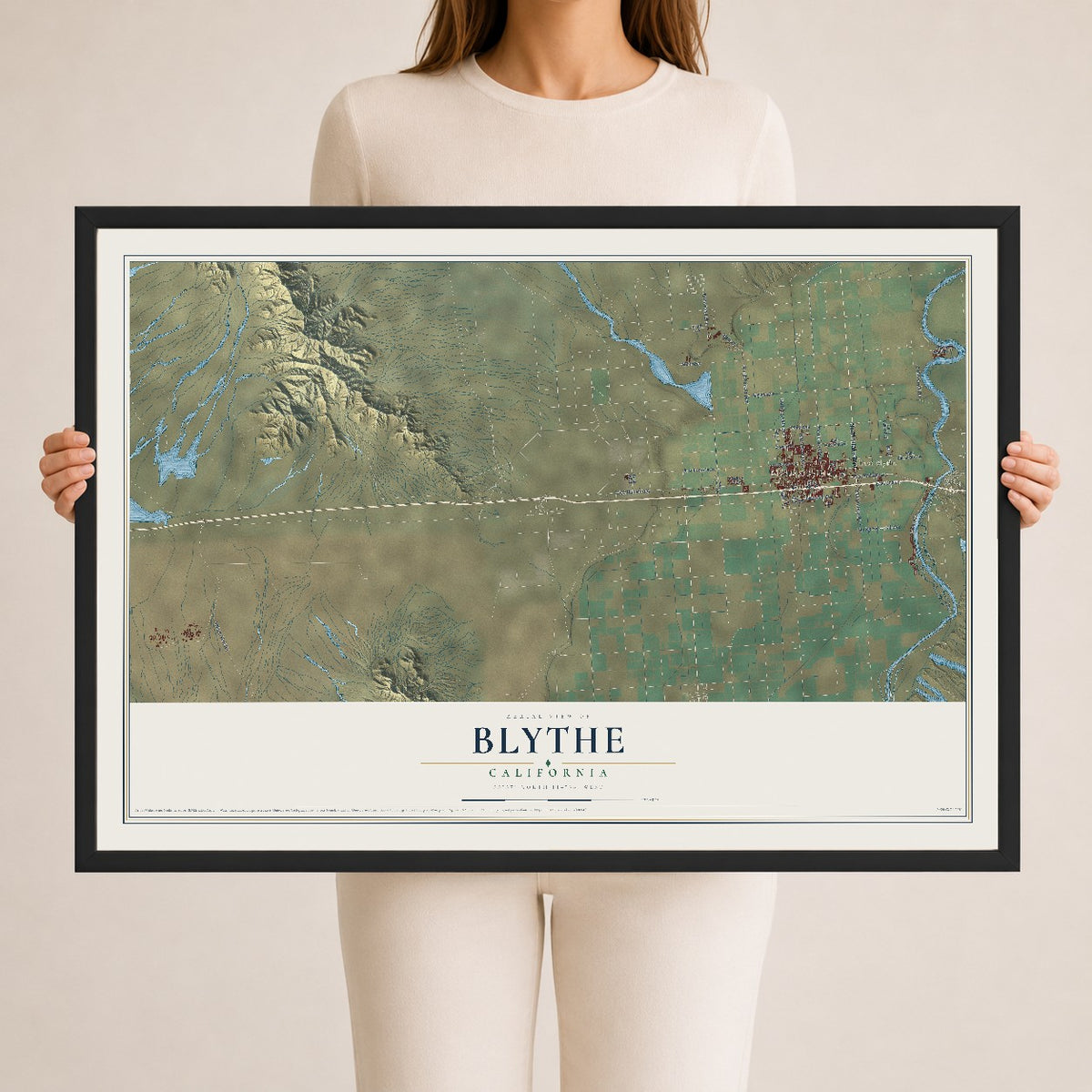 Map of Blythe, California, 24 x 36 inch print in a black wood frame