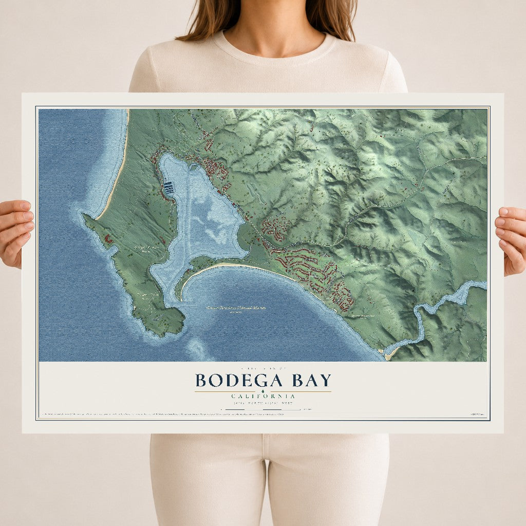 Map of Bodega Bay, California, 18 x 24 inch unframed archival matte print