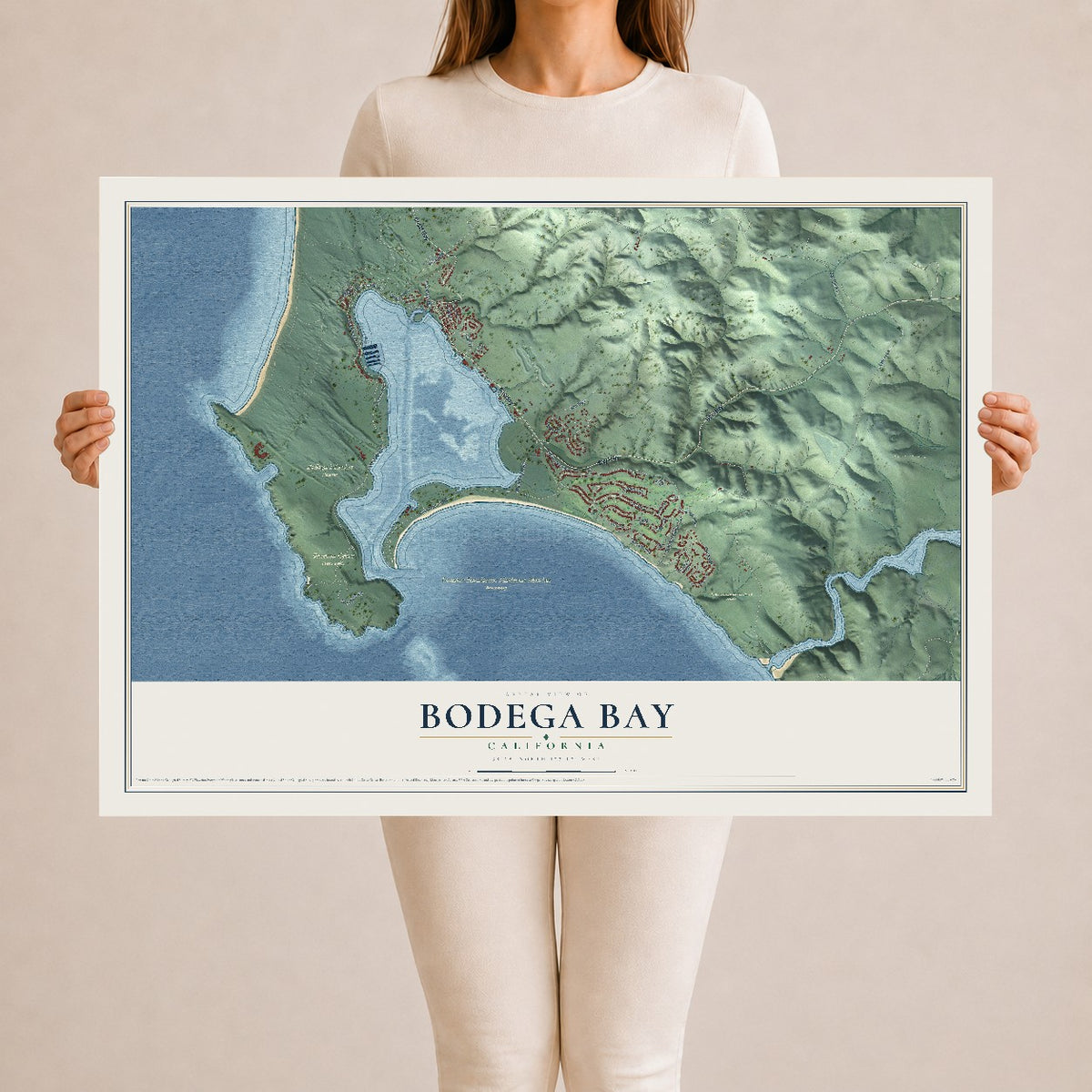 Map of Bodega Bay, California, 24 x 36 inch unframed archival matte print
