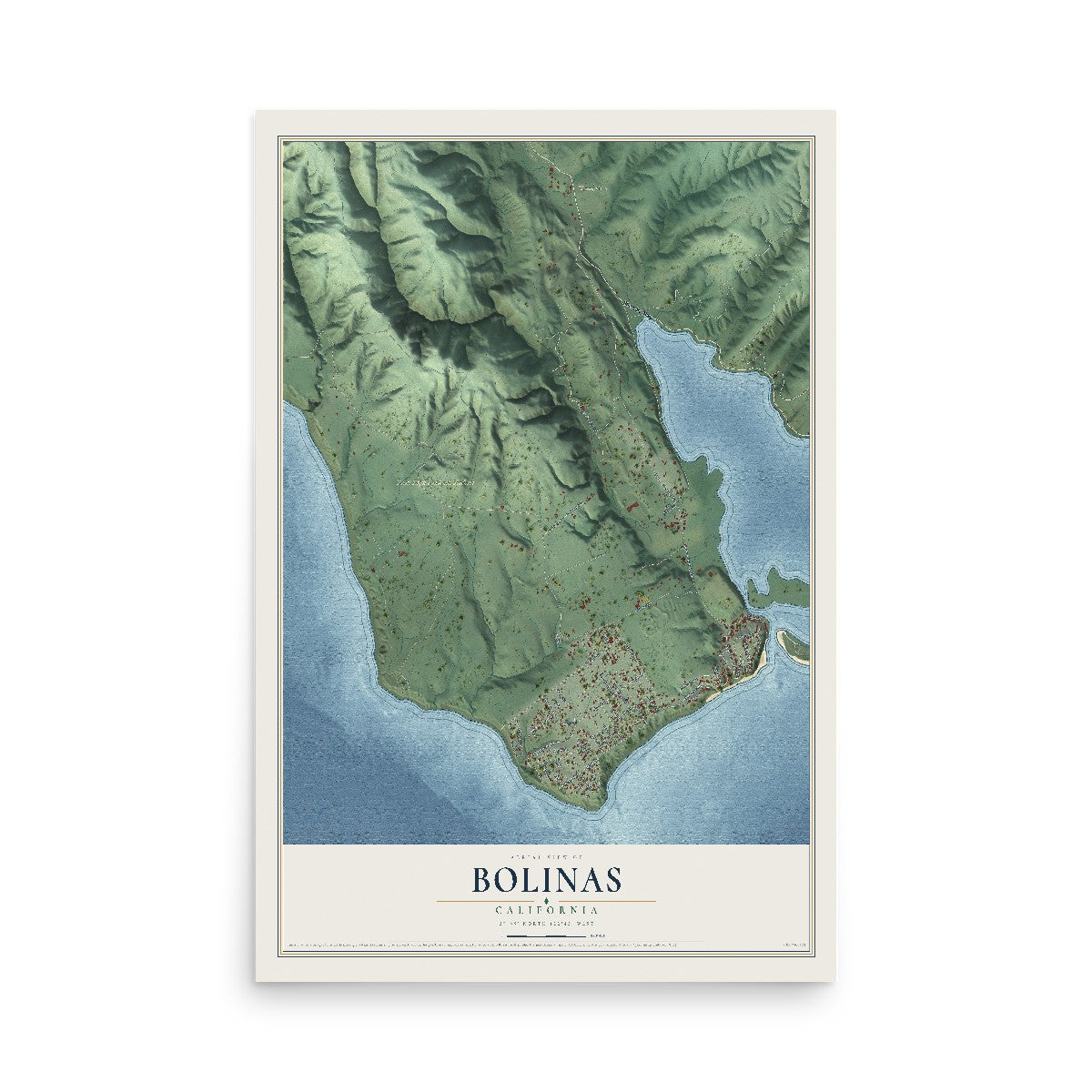 Map of Bolinas, California, 12 x 18 inch unframed archival matte print