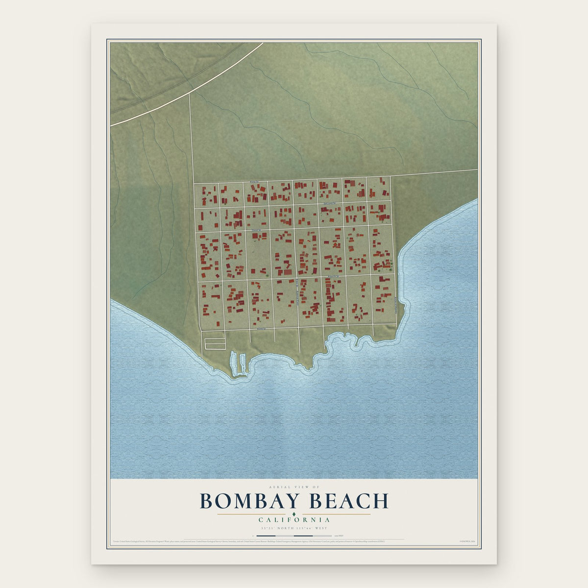 Bombay Beach, California map print, the full design