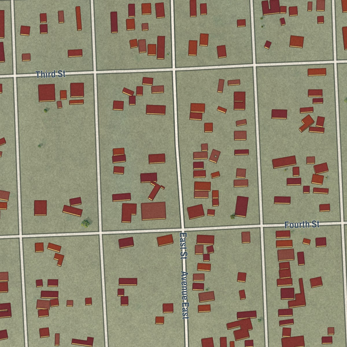 Close-up of the map of Bombay Beach, California print showing street and building detail