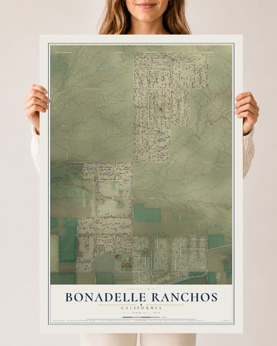 Map of Bonadelle Ranchos, California, 24 x 36 inch unframed archival matte print