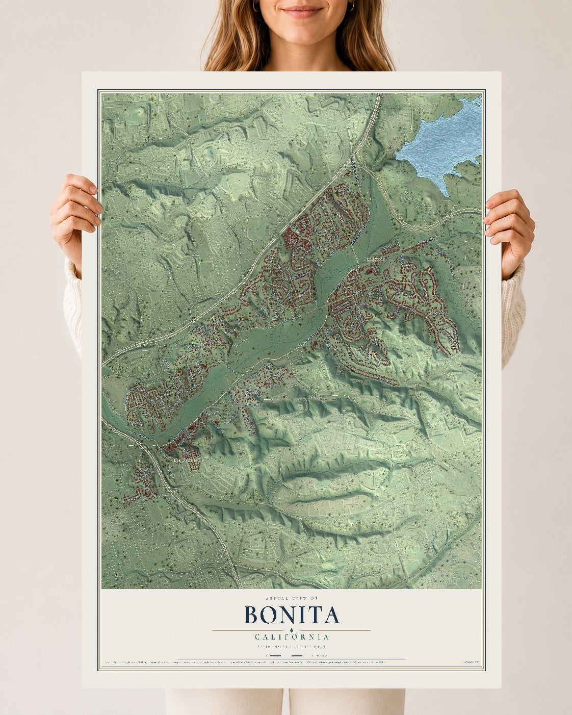 Map of Bonita, California, 24 x 36 inch unframed archival matte print