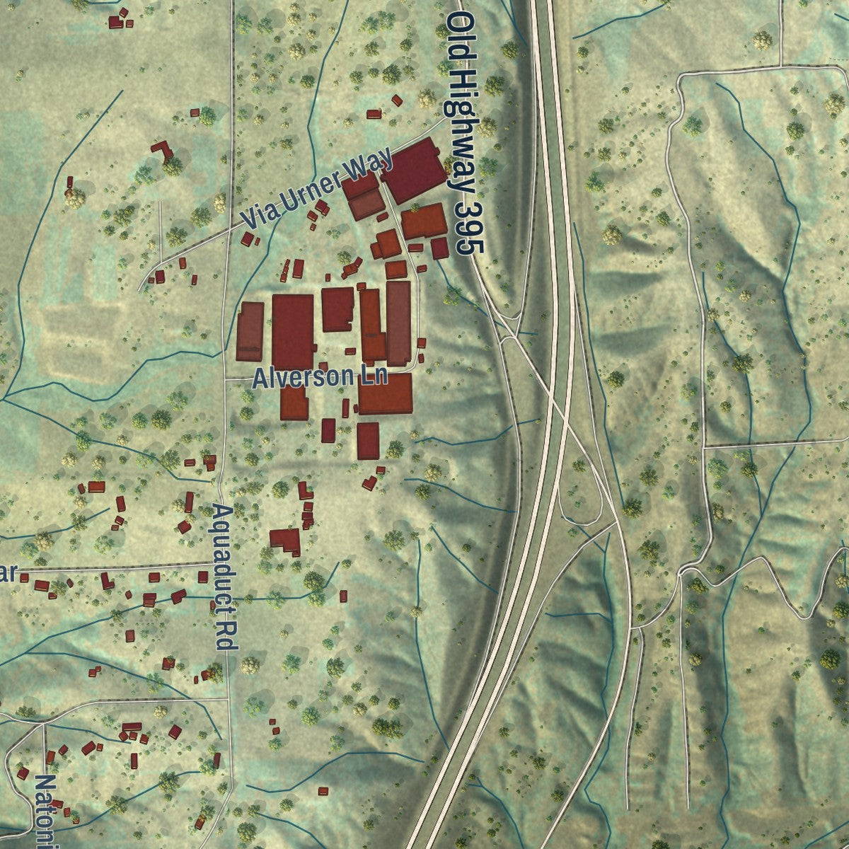 Close-up of the map of Bonsall, California print showing street and building detail