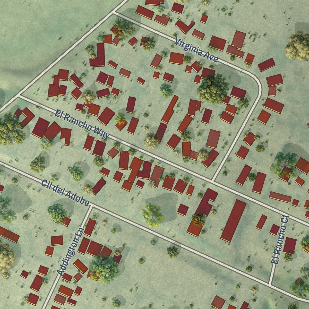 Close-up of the map of Boronda, California print showing street and building detail