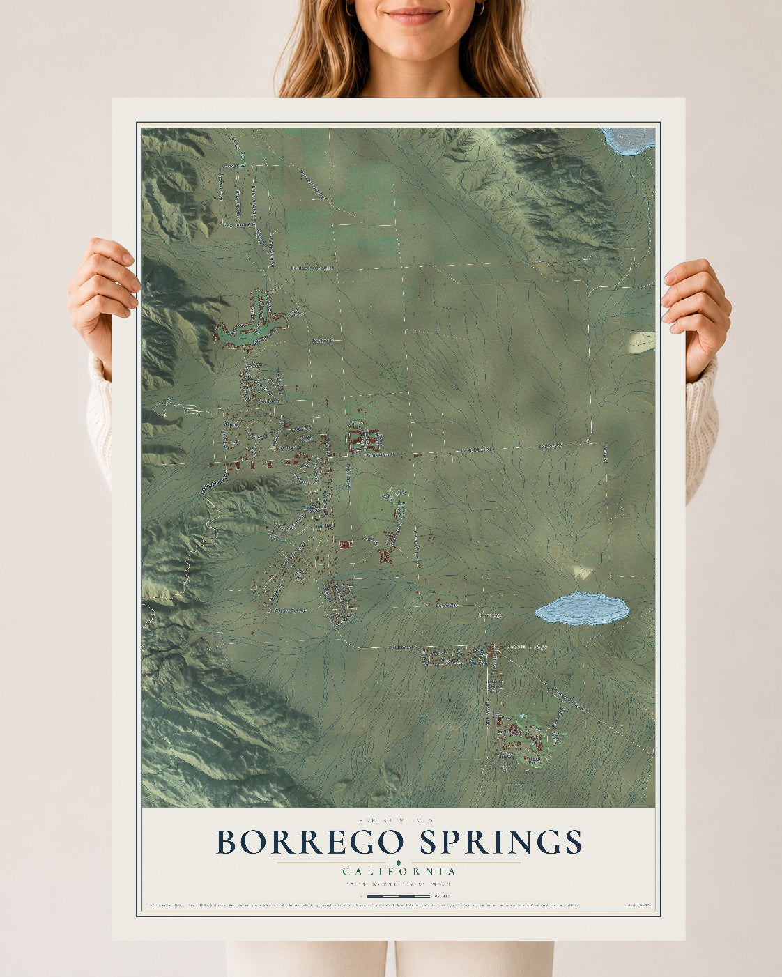 Map of Borrego Springs, California, 24 x 36 inch unframed archival matte print