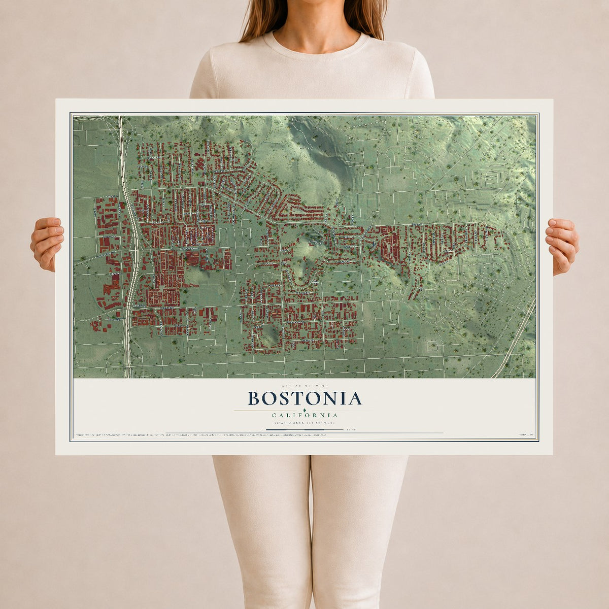Map of Bostonia, California, 24 x 36 inch unframed archival matte print