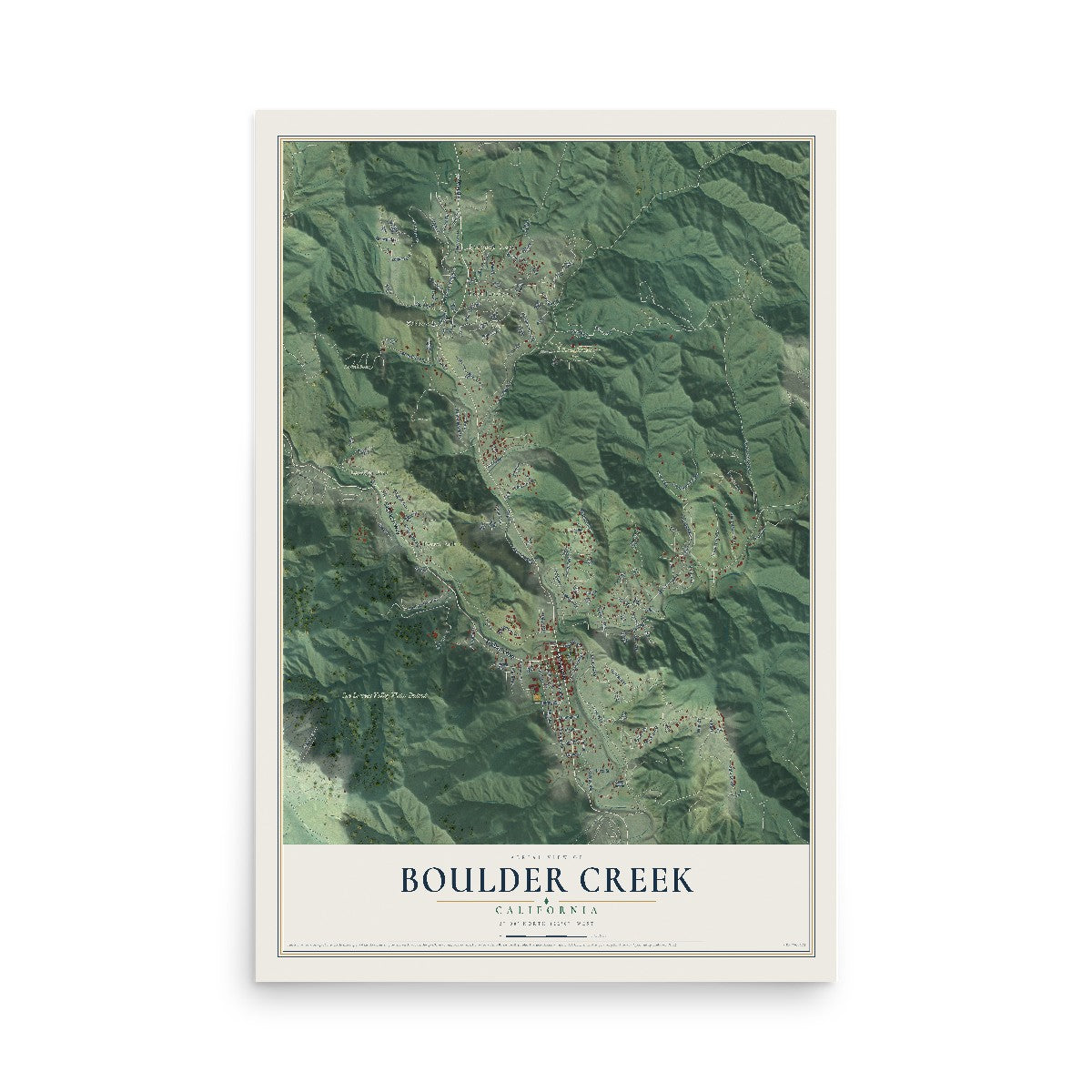 Map of Boulder Creek, California, 12 x 18 inch unframed archival matte print