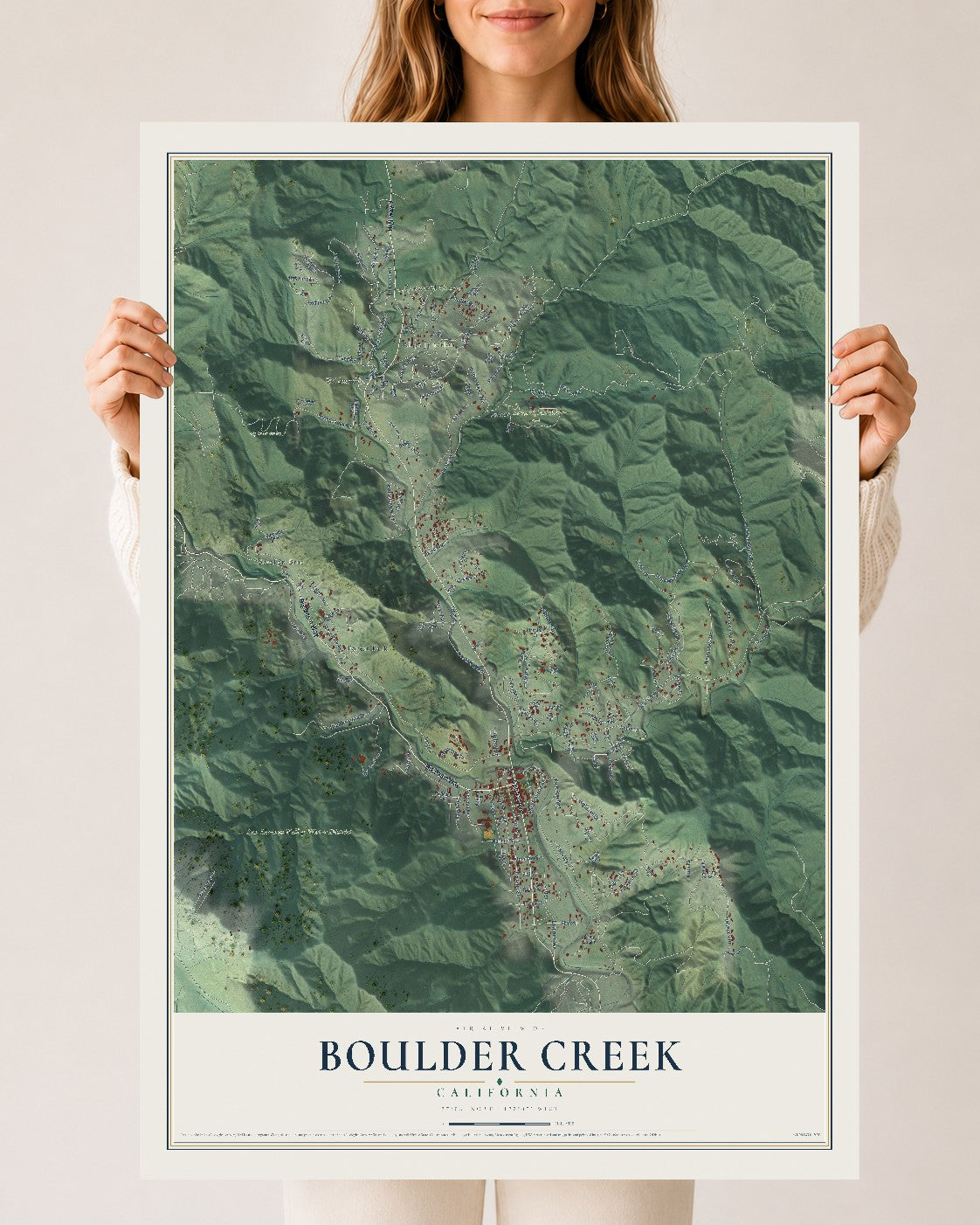 Map of Boulder Creek, California, 24 x 36 inch unframed archival matte print