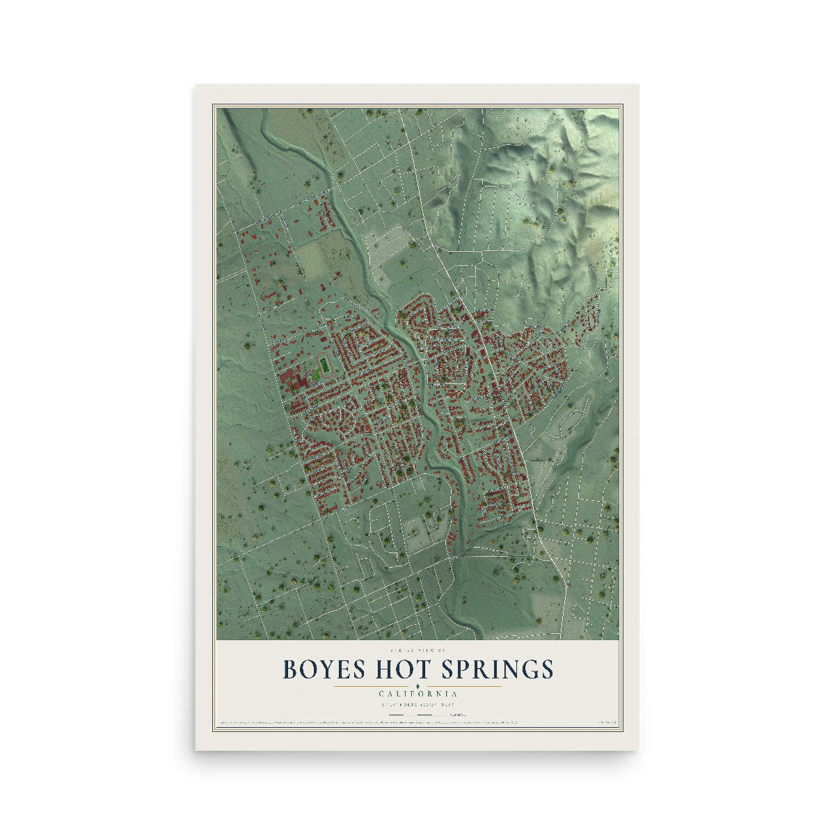 Map of Boyes Hot Springs, California, 12 x 18 inch unframed archival matte print