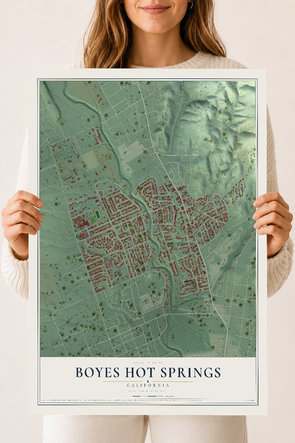 Map of Boyes Hot Springs, California, 18 x 24 inch unframed archival matte print