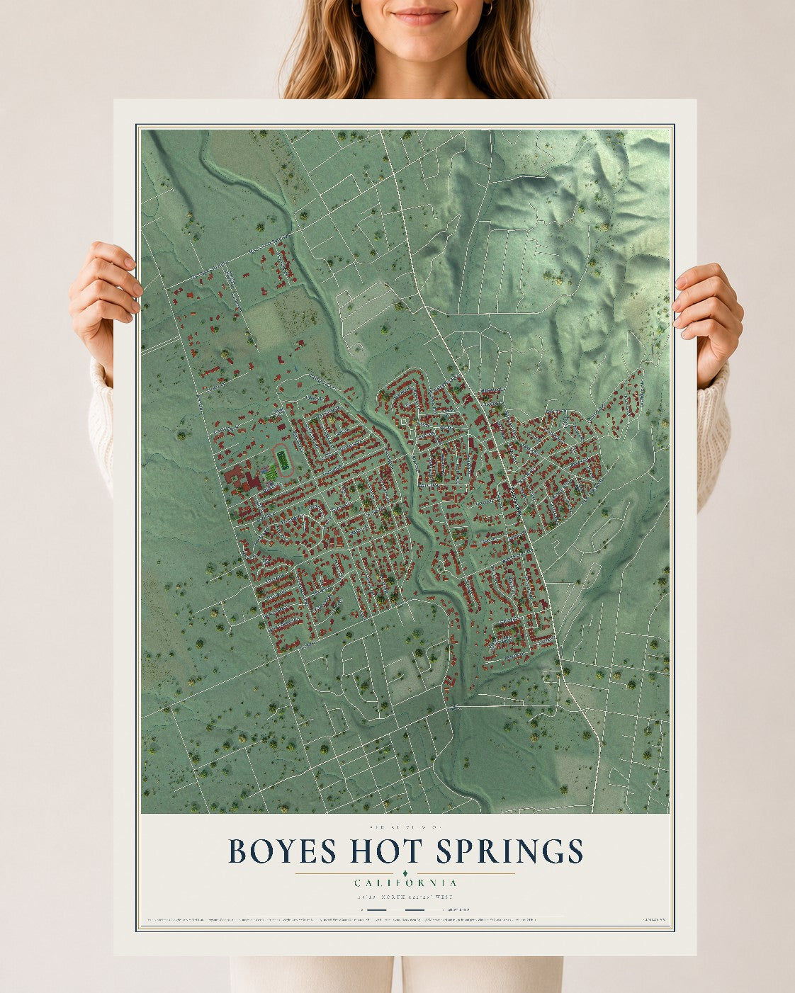 Map of Boyes Hot Springs, California, 24 x 36 inch unframed archival matte print