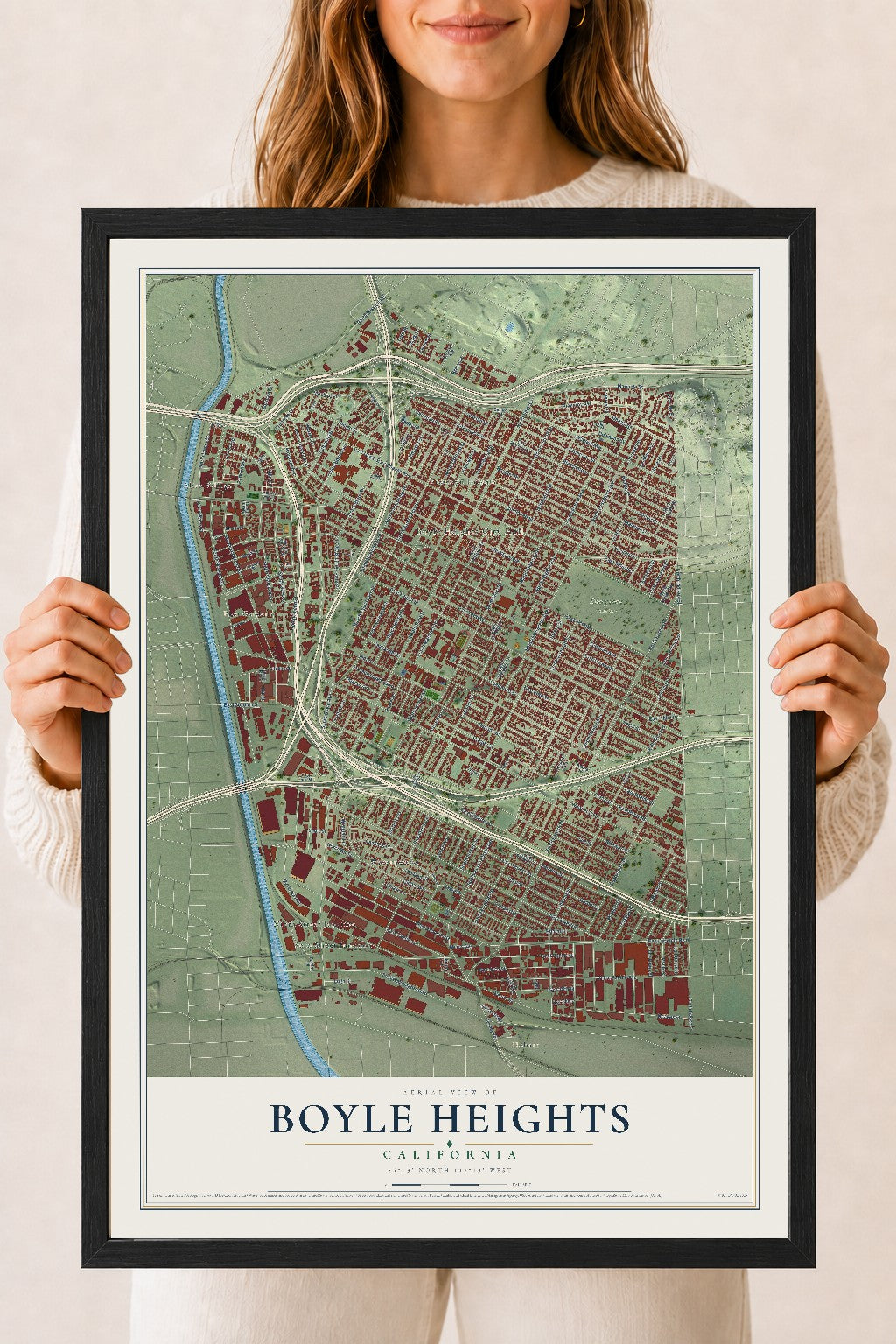 Map of Boyle Heights, California, 18 x 24 inch print in a black wood frame