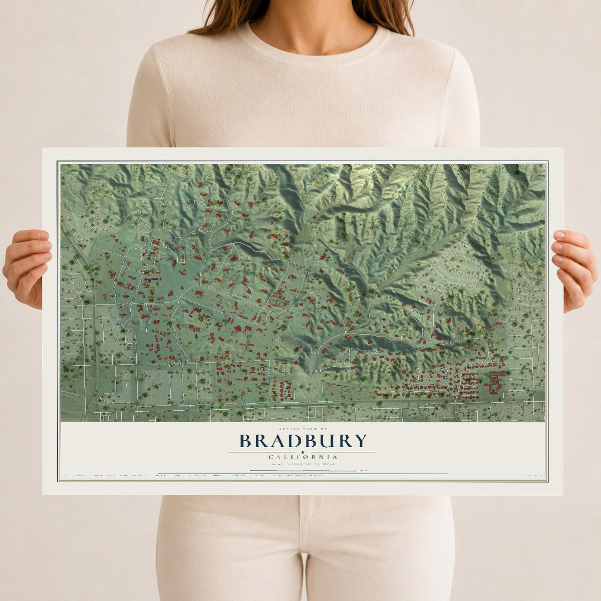 Map of Bradbury, California, 12 x 18 inch unframed archival matte print