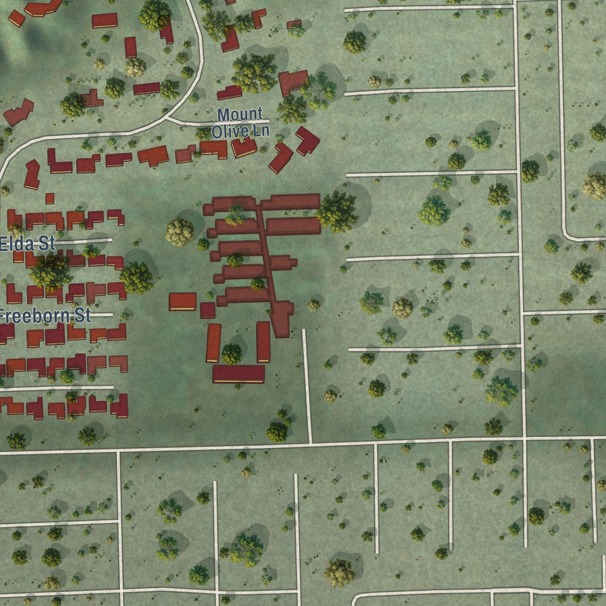 Close-up of the map of Bradbury, California print showing street and building detail