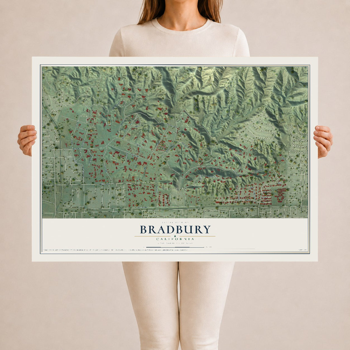 Map of Bradbury, California, 24 x 36 inch unframed archival matte print