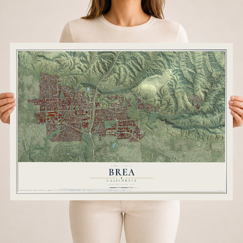 Map of Brea, California, 18 x 24 inch unframed archival matte print