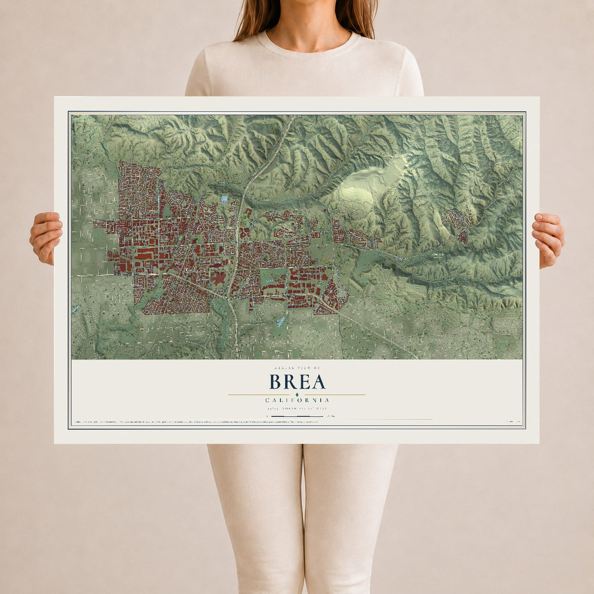 Map of Brea, California, 24 x 36 inch unframed archival matte print